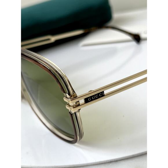 NEW Gucci GG1105S Brown Frame Green Lens Aviator Sunglasses - Picture 8 of 11